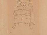 dessin représentant une femme assise sur une commode