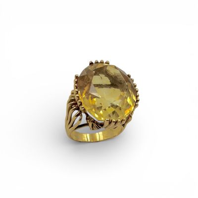 Bague en or jaune (750) ornée d'une importante citrine taill… - Photo 1