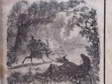an old book with a picture of a man riding a horse