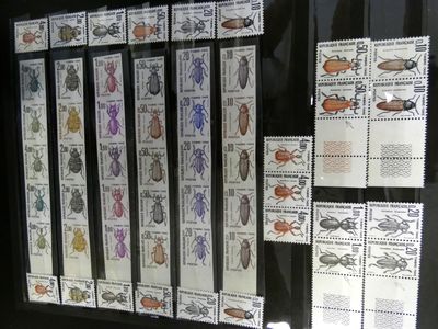 une photo d'une vitrine présentant des timbres sur lesquels figurent des insectes