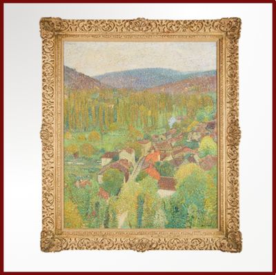 une image d'un tableau représentant un village de montagne