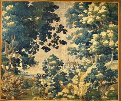 une image représentant un tableau représentant une scène forestière avec des oiseaux et des arbres