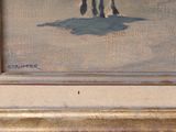 a painting of a cow that is standing in a field