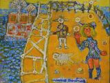 un tableau représentant un homme et une femme sur une plage