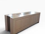 a wooden bench with a metal top on a white background