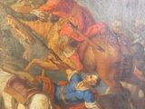 un tableau représentant un homme à cheval, avec un autre homme sur le cheval