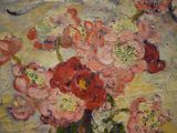 a painting of flowers in a vase on a table