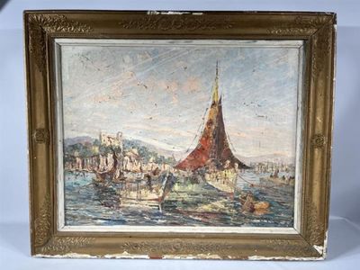 an image of a painting of a sailboat on a body of water