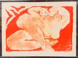 une image représentant le dessin d'une femme nue sur fond rouge
