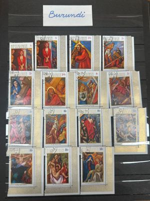 a picture of a collection of stamps on a table