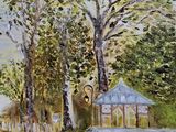tableau représentant un belvédère dans un parc entouré d'arbres
