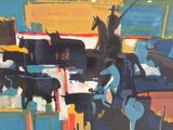 a picture of a painting of a man riding a horse