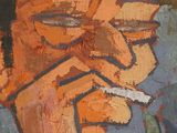 a painting of a man with a cigarette in his mouth