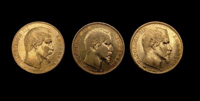 FRANCE - Réunion de 3 pièces de 20 francs or (900 millièmes)…