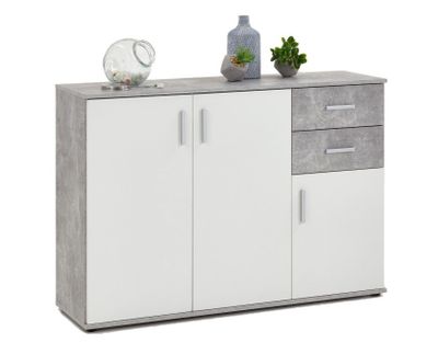Buffet 3 portes et 2 tiroirs FONZY - gris béton et blanc - D…
