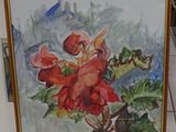 a painting of a red flower in a gold frame