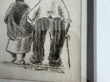 a drawing of a man and a woman holding hands
