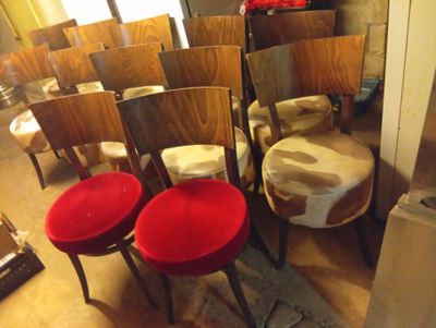 many chairs that are lined up in a room