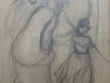 drawing of a man and a woman with a scythe in their hands