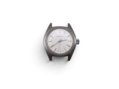 a black watch with a white face on a white surface