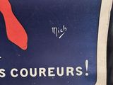 a blue sign with a red foot and a red sock on it