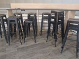 a lot of stools and tables in a room