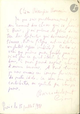 an old handwritten letter written in purple ink on a piece of paper