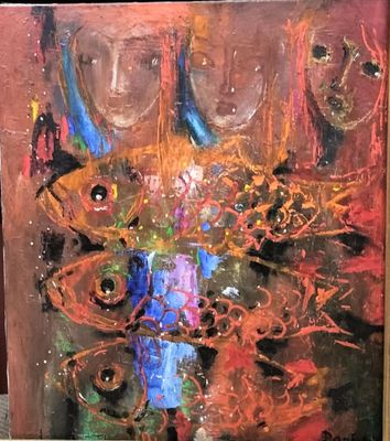 a painting of a group of people in a room