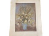 a painting of flowers in a vase on a table
