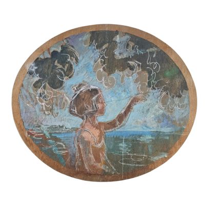 un tableau accroché au mur représentant un enfant dans l'eau
