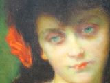 painting of a woman with a red flower in her hair