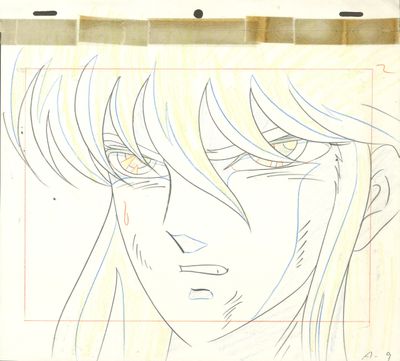 drawing of a man with long hair and yellow eyes on a piece of paper