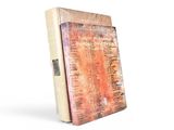 un vieux livre sur lequel on voit des inscriptions sur une surface blanche
