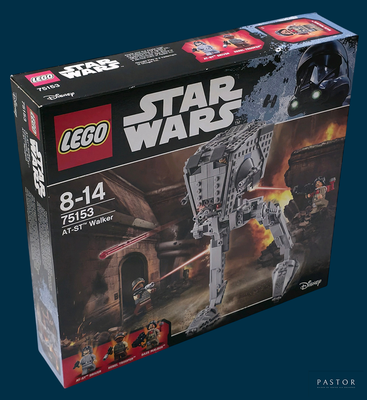 une boîte contenant des sets Lego Star Wars sur fond bleu