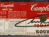 une vieille étiquette de soupe à la tomate Campbell's portant une signature manuscrite