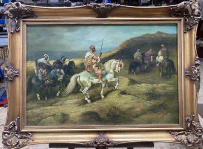a picture of a painting of a man on a horse