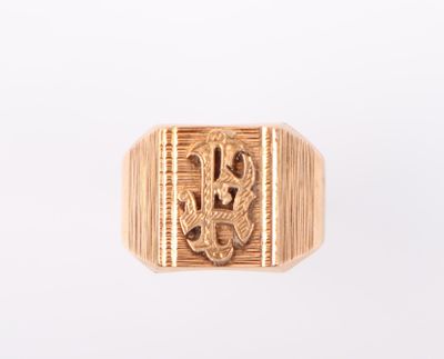 Chevalière en or En or jaune 18k (750) ornée en applique d'u…