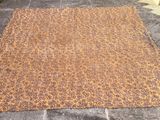 a rug on the ground outside of a house
