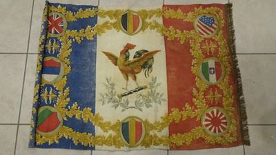 flag of the french empire on the floor of a kitchen