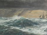 a painting of a sailboat in a rough ocean