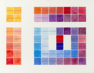 une image représentant une photo d'un tableau composé de carrés de différentes couleurs