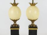pair of antique brass and marble lamps with pineapple lampshads