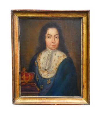 portrait d'un homme vêtu d'un manteau bleu et portant une chaîne en or autour du cou