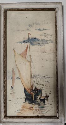 une image d'un tableau représentant un voilier dans l'eau