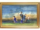 tableau représentant une famille dans un champ, avec un arbre en arrière-plan