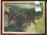 un tableau représentant trois hommes à cheval sur la plage