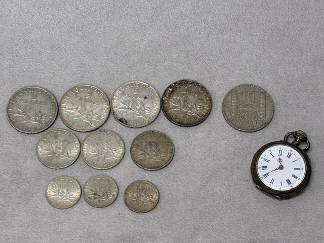 Lot de pièces de monnaie en argent : 1x10 francs Turin 1938, 4x2 