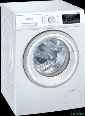 vue de face d'une machine à laver blanche, la porte ouverte