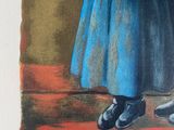 a painting of a little girl holding a teddy bear