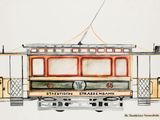 a drawing of a trolley car on the tracks